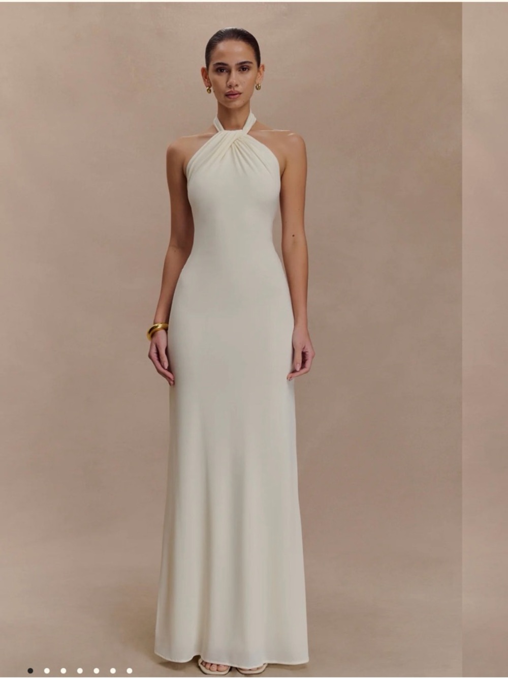 Ivory Halter Neck Maxi Dress Elegant Bridal Reception Wedding Guest Dress M